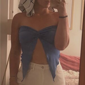 Blue Blush Knot Front Crop Top